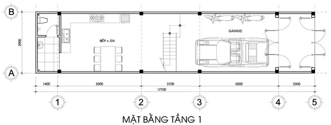 Thiết kế nhà ống 3 tầng có gara 4x15m đẹp