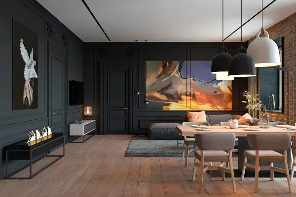 Thiết kế nội thất căn hộ đẹp tối giản với tông màu tối ấn tượng