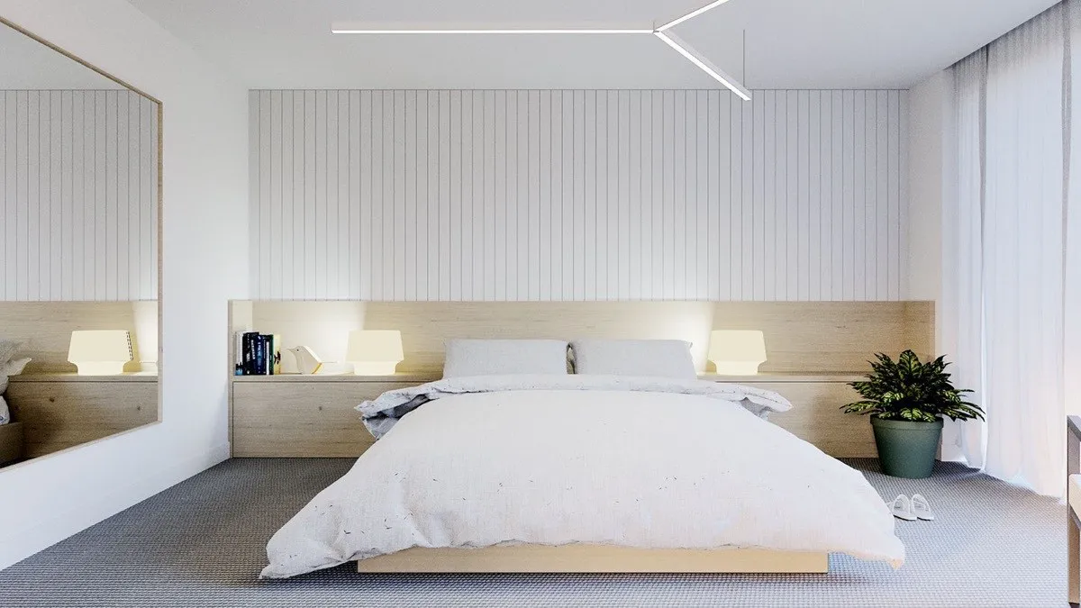 Thiết kế nội thất phòng ngủ 20m2 đẹp với tông trắng hiện đại và sang trọng
