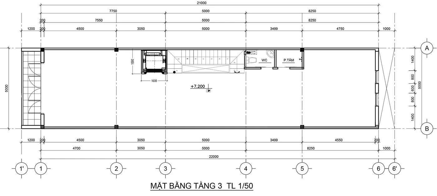 Thiết kế văn phòng cho thuê kết hợp nhà ở 4 tầng diện tích 5x22m