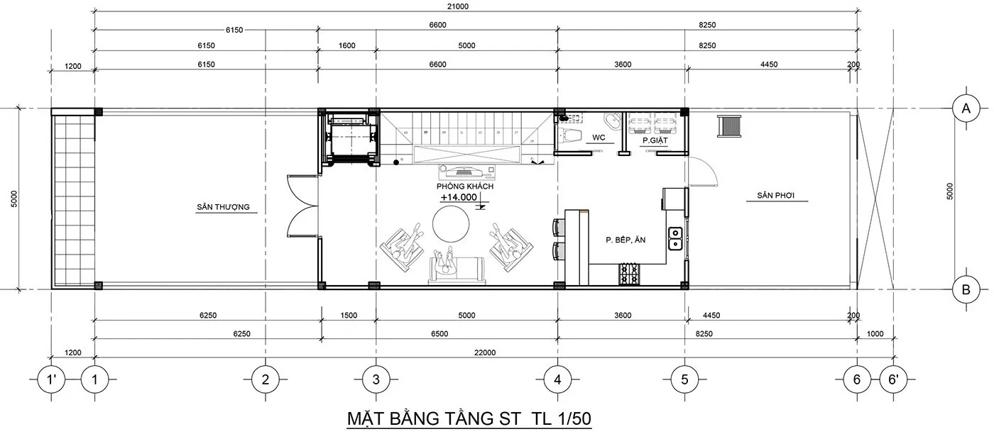 Thiết kế văn phòng cho thuê kết hợp nhà ở 4 tầng diện tích 5x22m