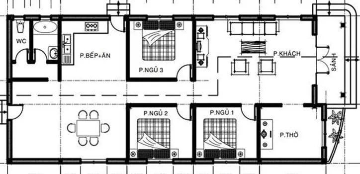 Tổng hợp các mẫu nhà 1 tầng 3 phòng ngủ 1 phòng thờ đẹp