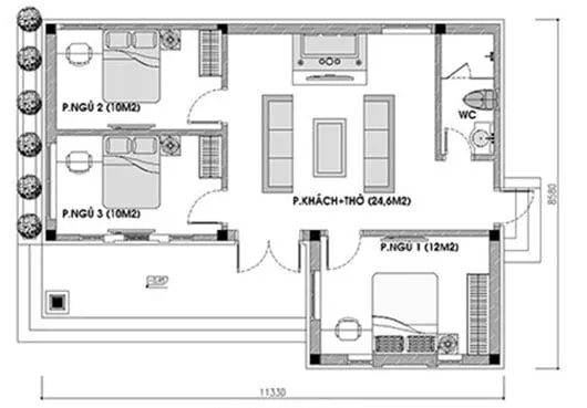 Tổng hợp các mẫu nhà 1 tầng 3 phòng ngủ 1 phòng thờ đẹp