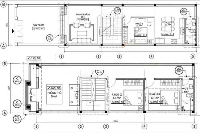 Top 4 mẫu nhà 2 tầng 5x16m 3 phòng ngủ đẹp hiện đại tiện nghi