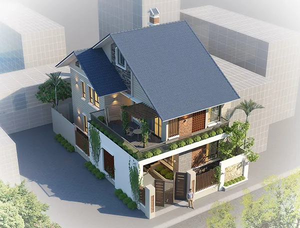 Tư vấn thiết kế mẫu nhà biệt thự 2 tầng mái dốc với chi phí hợp lý