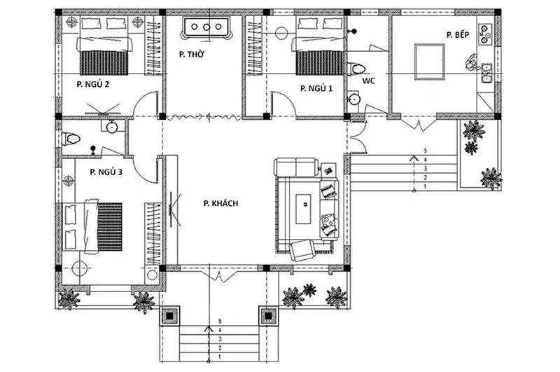 Tư vấn thiết kế nhà cấp 4 chữ l 3 phòng ngủ tại Hải Dương