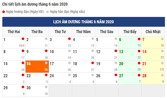 Xem chọn ngày tốt tháng 6 năm 2020 chuẩn xác nhất