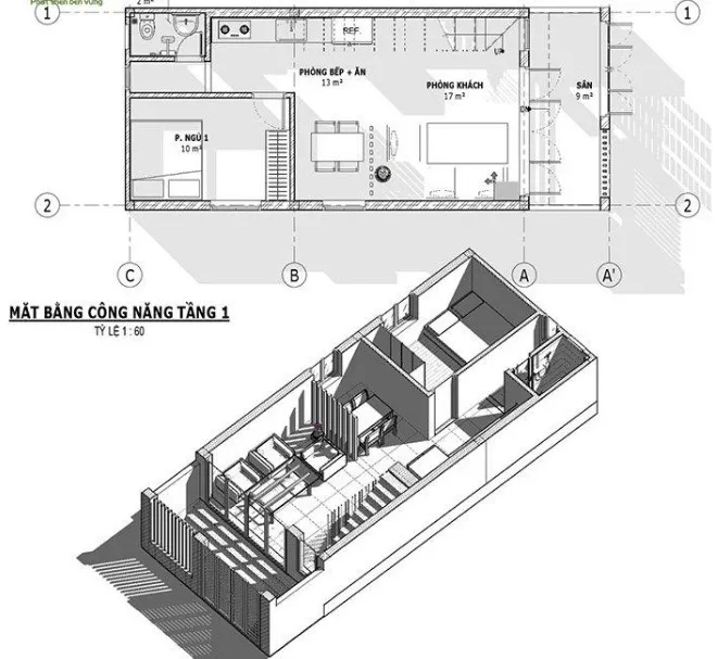 Ý tưởng thiết kế nhà 50m2 3 phòng ngủ đẹp đáng xây