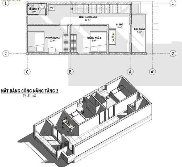 Ý tưởng thiết kế nhà 50m2 3 phòng ngủ đẹp đáng xây